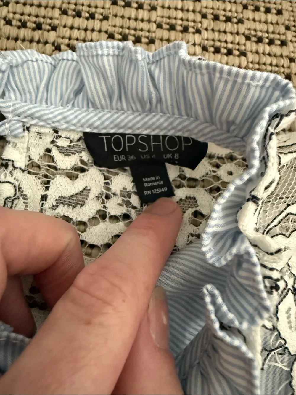 TopShop Costal Lace Bell Sleeve Blouse - Size 4